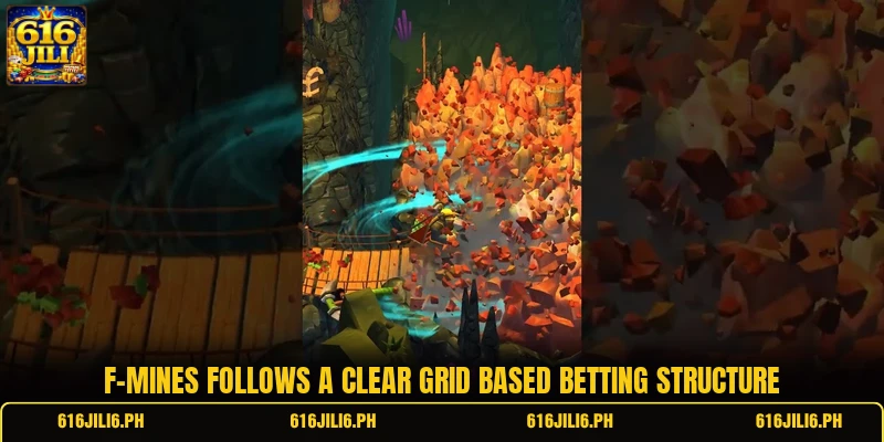 F-Mines follows a clear grid based betting structure