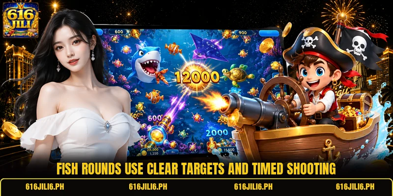 Fish rounds use clear targets and timed shooting