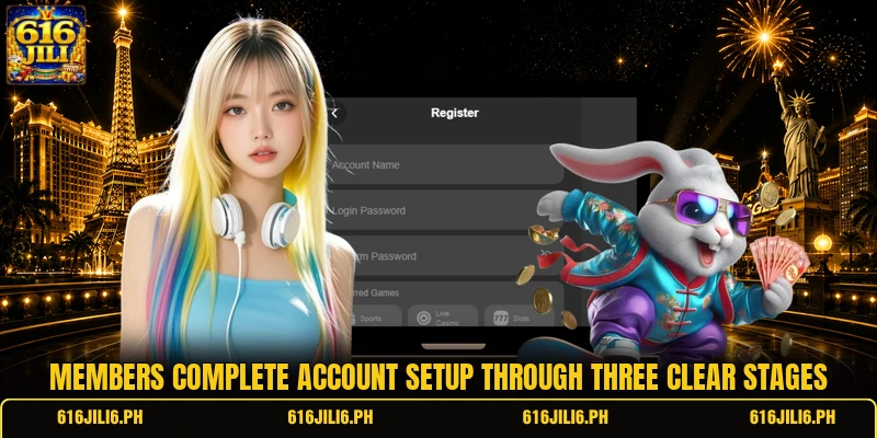 Members complete account setup through three clear stages Members complete account setup through three clear stages
