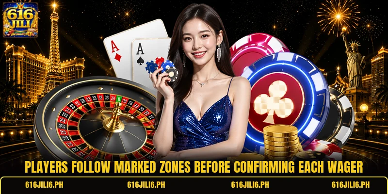 Players follow marked zones before confirming each wager