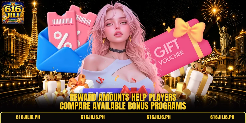 Reward amounts help players compare available bonus programs