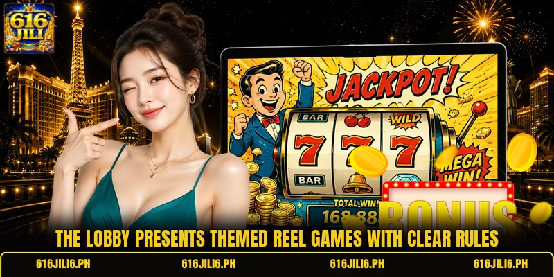 The lobby presents themed reel games with clear rules