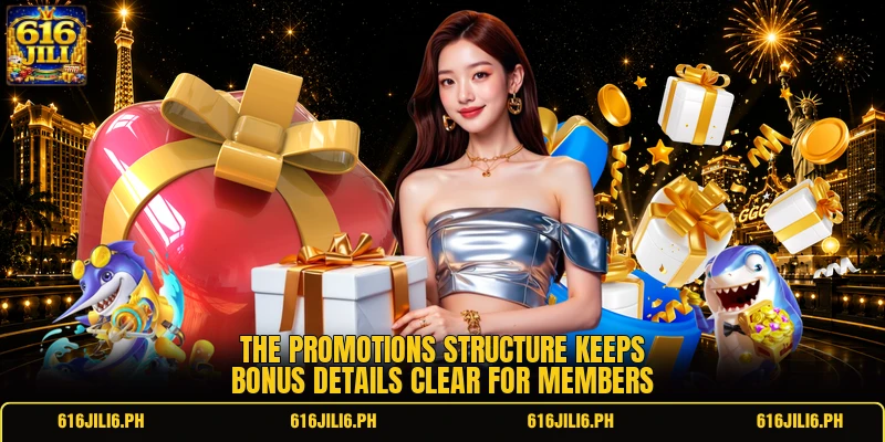 The promotions structure keeps bonus details clear for members
